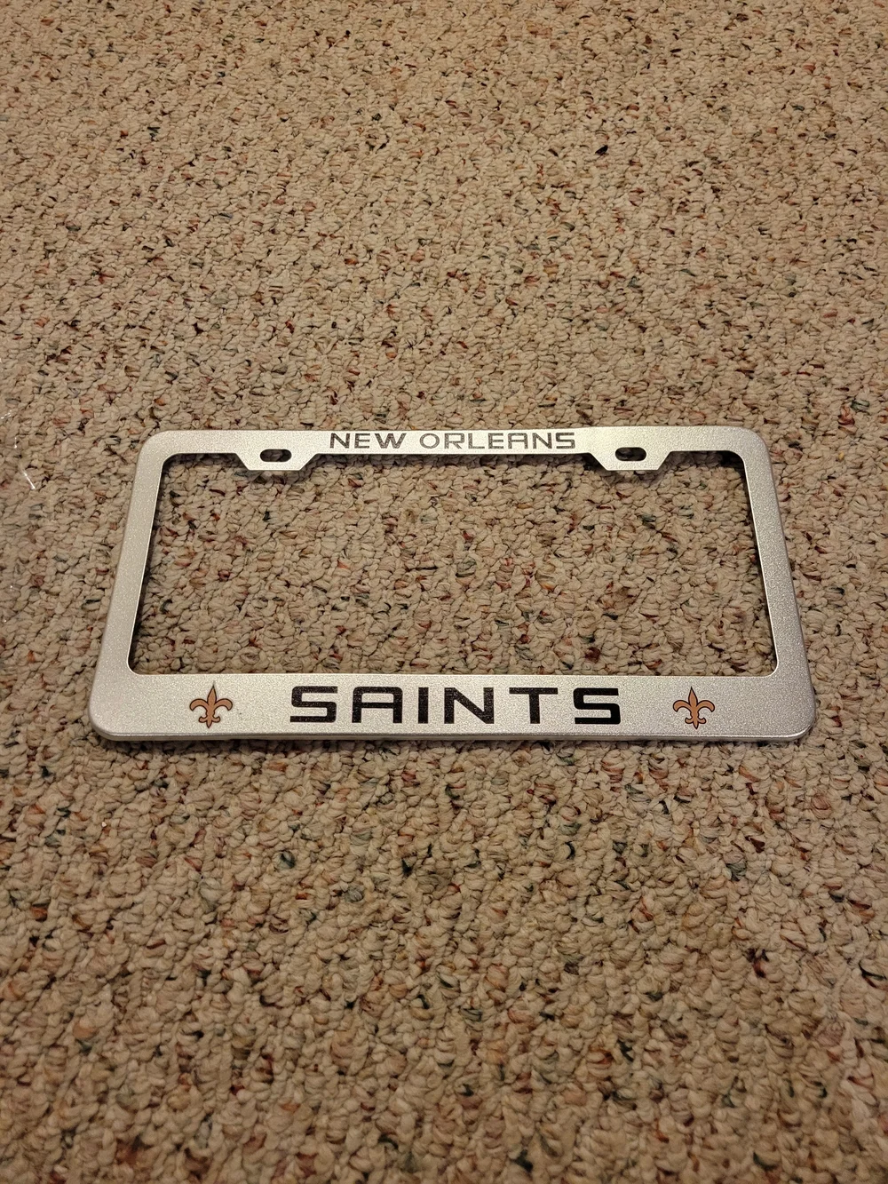 New Orleans Saints Metal License Plate Frame - Silver with Gold Accents